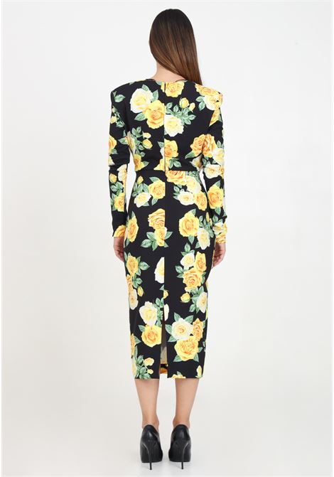 Abito midi nero da donna con fantasia Yellow Rose SHIT | SH2425049YELLOW ROSE